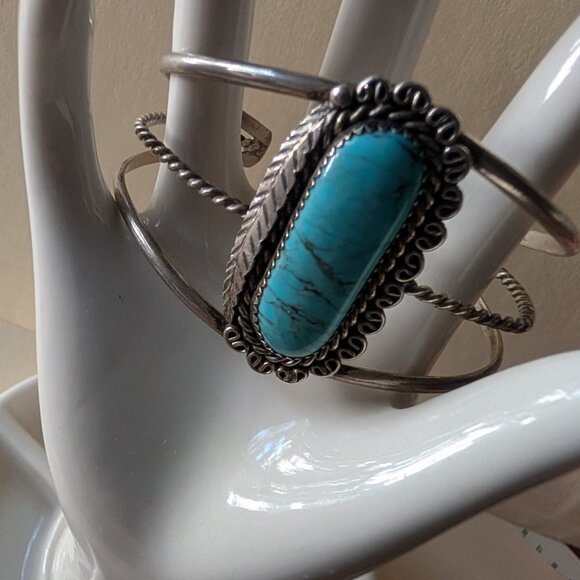 VINTAGE NAVAJO RICHARD YAZZO TURQUOISE CUFF BRACELET - Picture 3 of 5